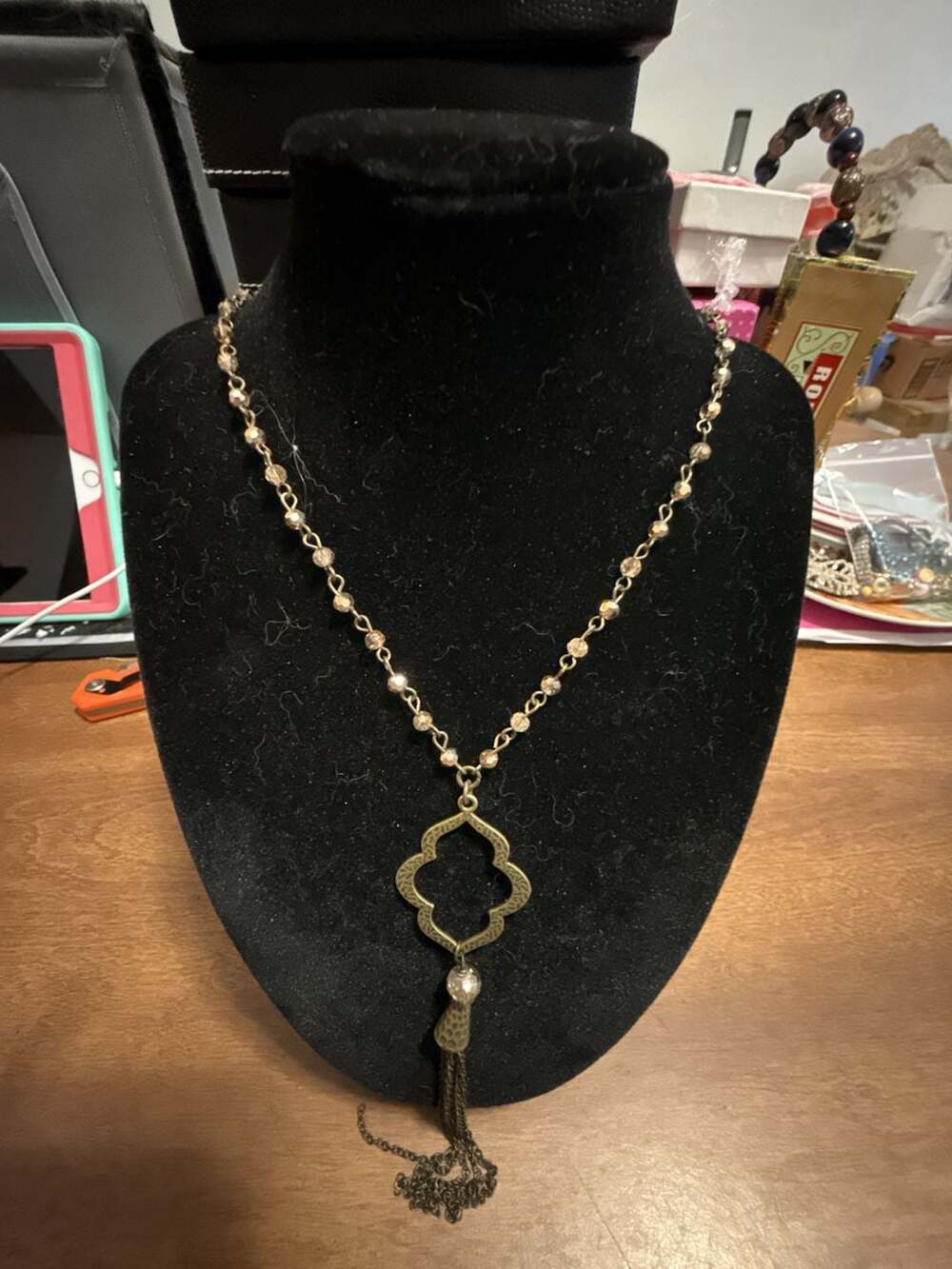 Vintage Boho Tassel Pendant Necklace Long Beaded Gold Tone